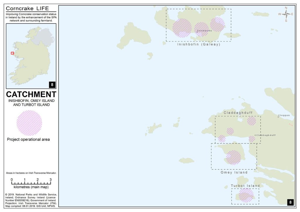 Carte des bassins versants de l'Inishbofin, de l'île d'Omey et de l'île de Turbot