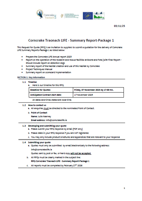 Corncrake Traonach LIFE - Summary Report-Package 1