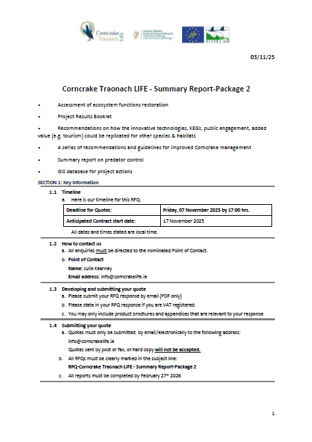 Corncrake Traonach LIFE - Summary Report-Package 2
